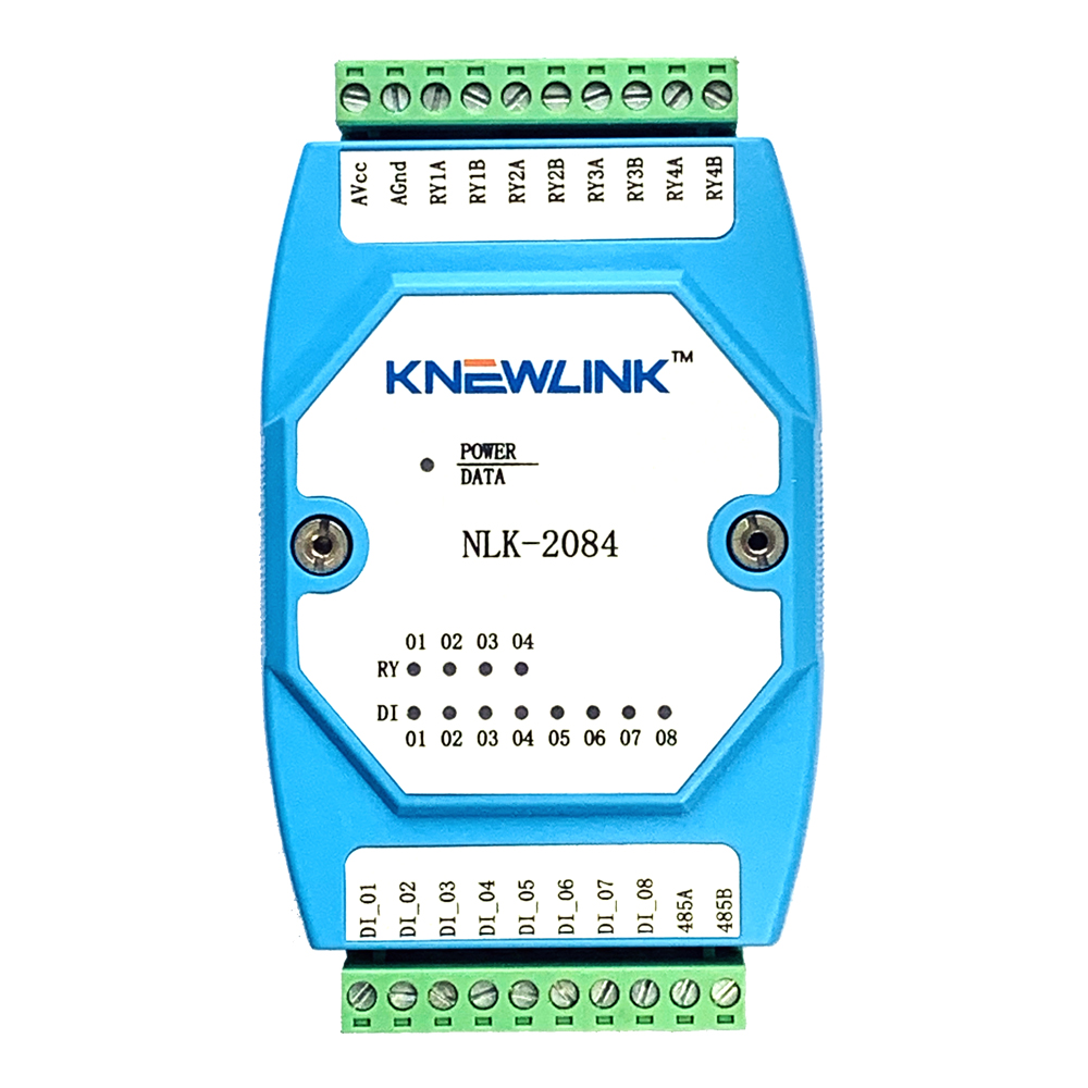 NLK-2084 8路光电隔离数字量输入和4路继电器输出(单刀单掷SPST-1常开)